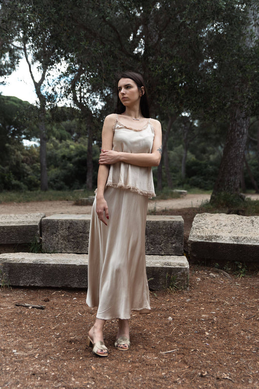 Jupe midi satinée taille élastique KD6651VS-2