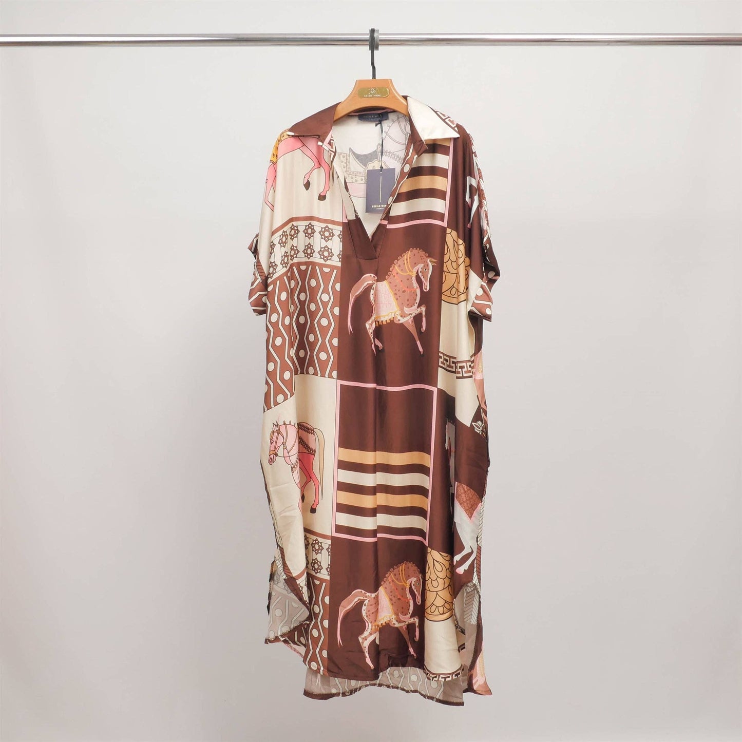 Robe imprimée chevaux en viscose soie  KD6917VS-20
