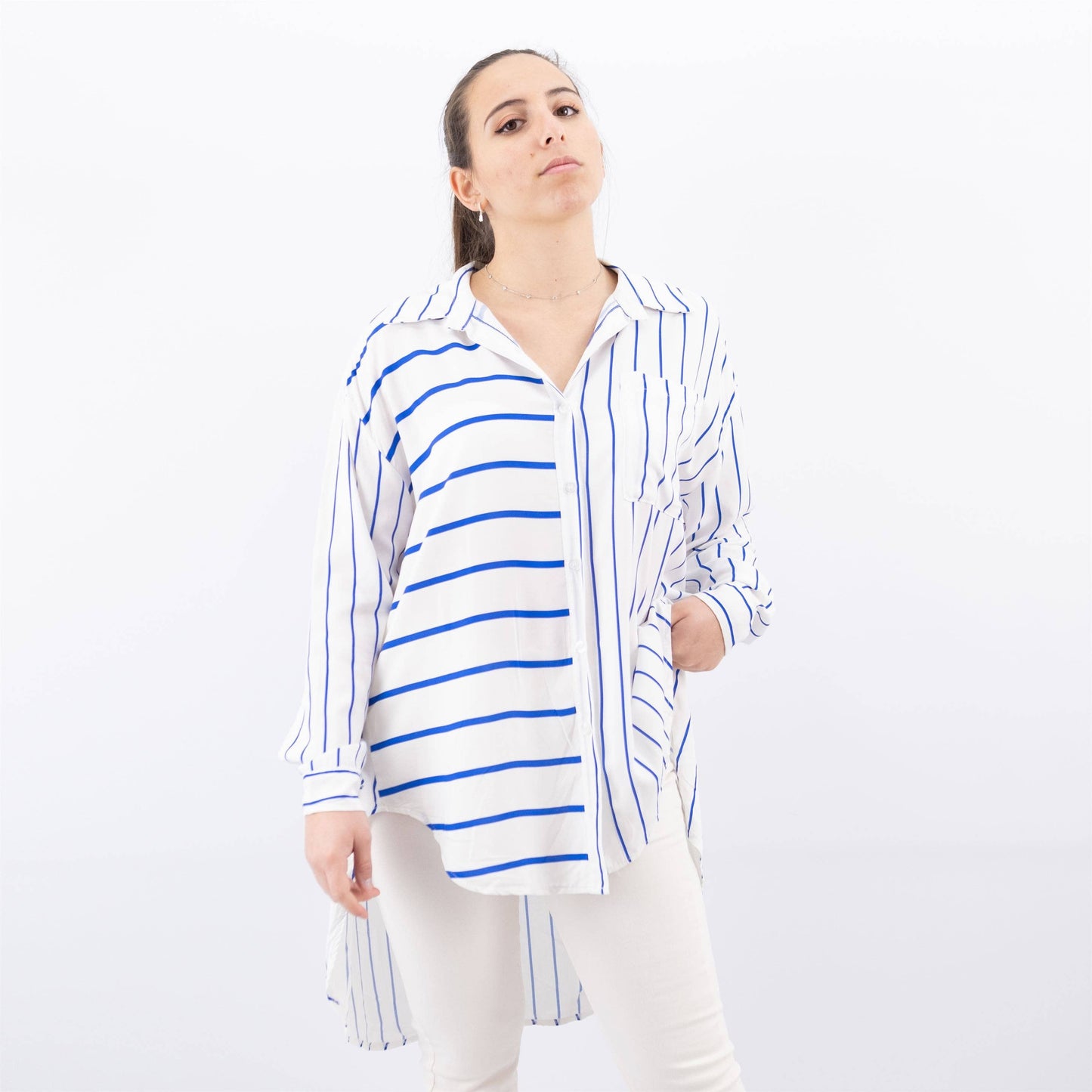 Chemise en viscose avec rayures colorés 1495679
